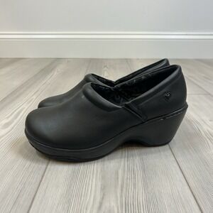 Nurse Mates BRYAR Black Full Grain Leather Slip On Clogs Size 9W 9 Wide